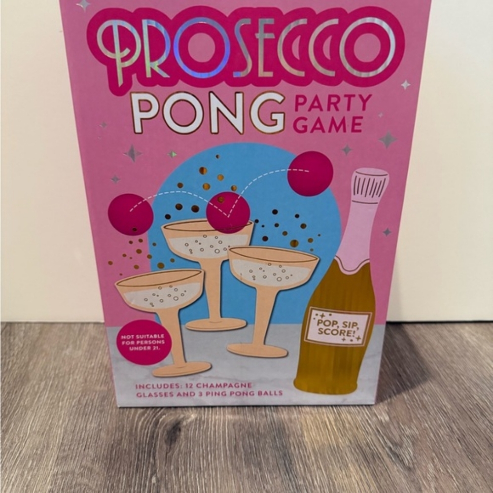 Prosecco Pong Party Game Set - Includes 12 Champagne Glasses & 3 Ping Pong Balls